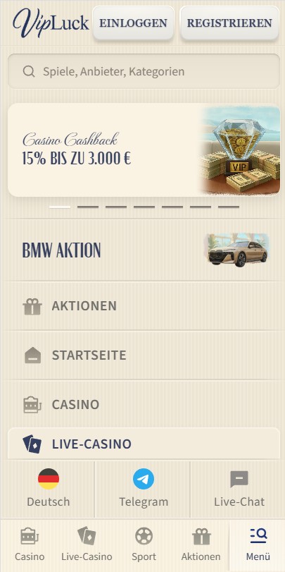 VIPLuck Casino Mobile Version